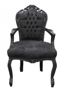 Casa Padrino Silla de comedor barroca con reposabrazos Negro/Negro, madera maciza, 108 cm Casa Padrino Silla de comedor barroca con reposabrazos Negro/Negro, madera maciza, 108 cm