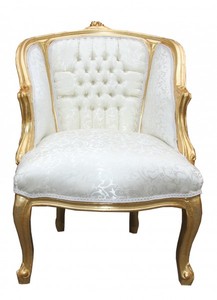 Casa Padrino Baroque Lounge Chair White / Gold, Handmade Cocktailsessel, Solid Wood, 62 x 60 x 90 cm