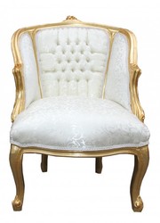 Casa Padrino Sillón Barroco de Salón Blanco / Oro, Sillón de cóctel hecho a mano, Madera maciza, 62 x 60 x 90 cm