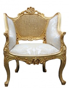 Casa Padrino Barock Salon Sitzbank + 2 Sessel Creme/ Gold - Exklusives 3-teiliges Set - Sitzbank 131x90x56 cm, Sessel 70x90x61 cm