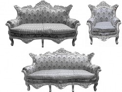 Barock Sofa Set Couch Sessel Silber Muster 