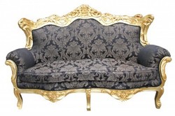 Casa Padrino Baroque Living Room Set in Black Pattern/Gold, 3-Seater Sofa, 2-Seater Sofa and 1 Armchair Casa Padrino Baroque Living Room Set in Black Pattern/Gold, 3-Seater Sofa, 2-Seater Sofa and 1 Armchair