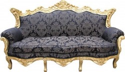 Casa Padrino Baroque Living Room Set in Black Pattern/Gold, 3-Seater Sofa, 2-Seater Sofa and 1 Armchair Casa Padrino Baroque Living Room Set in Black Pattern/Gold, 3-Seater Sofa, 2-Seater Sofa and 1 Armchair