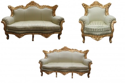 Casa Padrino Barock Sofa Grün Streifen Gold Baroque Lounge sofa Green Stripes Casa Padrino Barock Sofa Grün Streifen Gold Baroque Lounge sofa Green Stripes