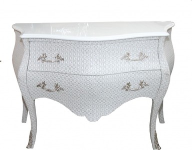 Casa Padrino Barock Kommode Weiß mit Glitzerlook 120 x 52 x 85 cm - Handgefertigtes Luxus Sideboard