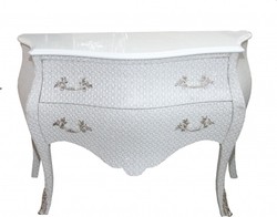 Casa Padrino Commode Baroque Blanche avec Effet Pailleté 120 x 52 x 85 cm - Buffet de Luxe Fait Main Casa Padrino Commode Baroque Blanche avec Effet Pailleté 120 x 52 x 85 cm - Buffet de Luxe Fait Main