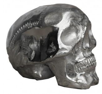 Totenkopf Skulptur Figur Aluminium Metall Alu Dekoration Deko Skull Sculpture Aluminum Casa Padrino Decoration Tattoo Shop Piercing Store Einrichtung