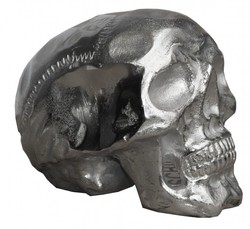Casa Padrino Sculpture Tête de Mort Design en Aluminium Poli Argenté 16,5 x 9 x H 13 cm Casa Padrino Sculpture Tête de Mort Design en Aluminium Poli Argenté 16,5 x 9 x H 13 cm