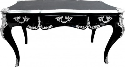Casa Padrino Baroque Writing Desk Secretary Antique Style Black / Silver 138 x 70 x H. 80 cm Casa Padrino Baroque Writing Desk Secretary Antique Style Black / Silver 138 x 70 x H. 80 cm