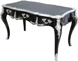 Casa Padrino Barock Sekretär Schreibtisch Schwarz Silber Black Silver Baroque Furniture Interior Möbel Einrichtung Desk Office Büro