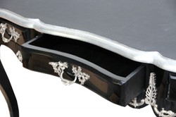 Casa Padrino Barock Sekretär Schreibtisch Schwarz Silber Black Silver Baroque Furniture Interior Möbel Einrichtung Desk Office Büro