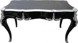Casa Padrino Barock Sekretär Schreibtisch Schwarz Silber Black Silver Baroque Furniture Interior Möbel Einrichtung Desk Office Büro