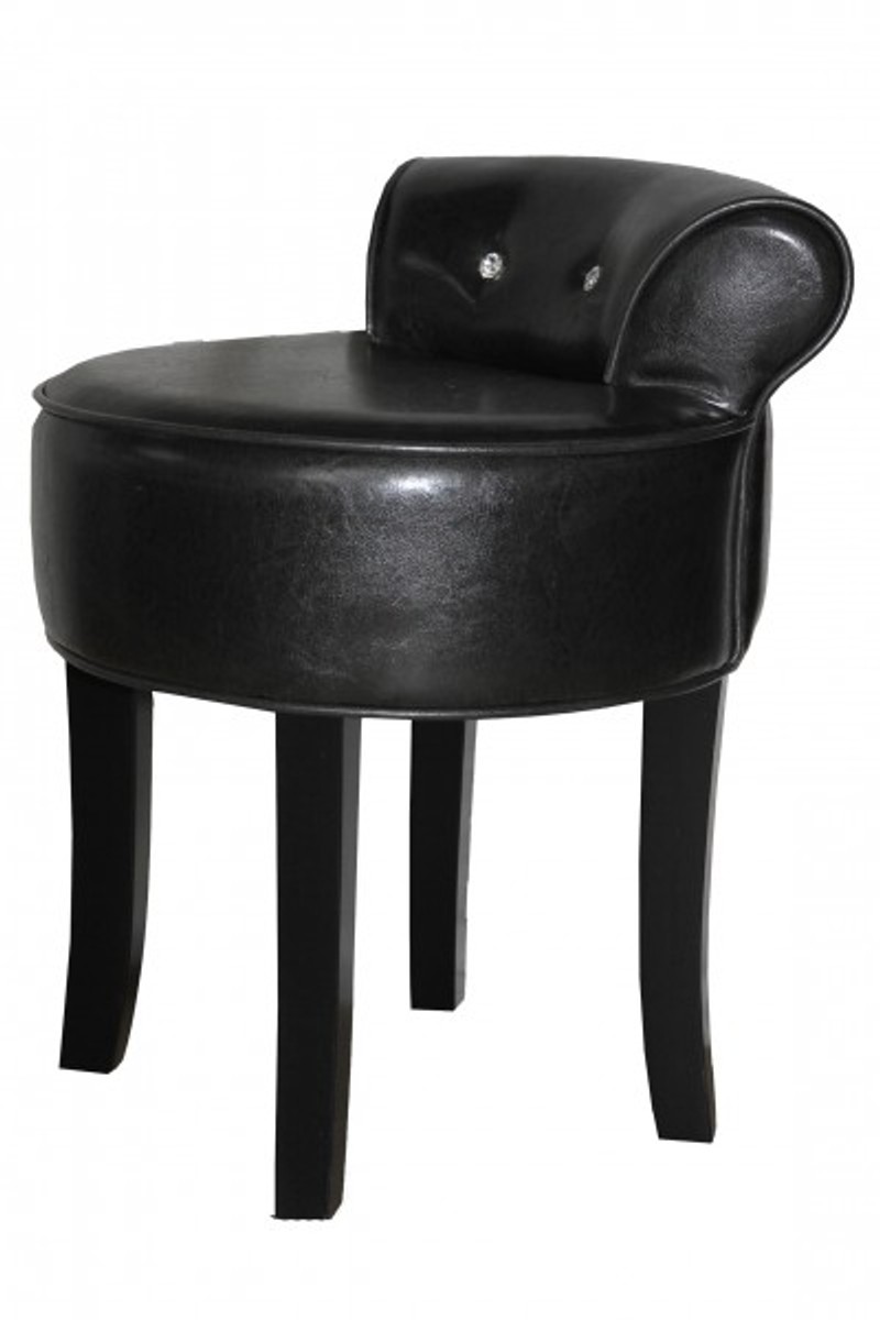 Casa Padrino Designer Hocker Boston Schwarz / Schwarz mit Bling Bling Steinen - Barock Schminktisch Stuhl Casa Padrino Designer Hocker Boston Schwarz / Schwarz mit Bling Bling Steinen - Barock Schminktisch Stuhl