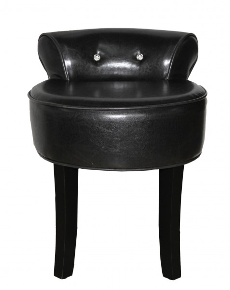 Casa Padrino Designer Hocker Boston Schwarz / Schwarz mit Bling Bling Steinen - Barock Schminktisch Stuhl Casa Padrino Designer Hocker Boston Schwarz / Schwarz mit Bling Bling Steinen - Barock Schminktisch Stuhl