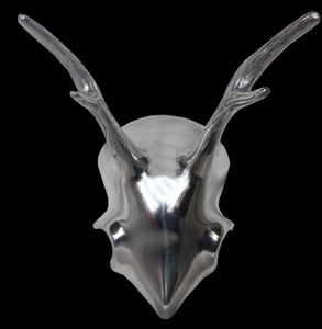 Casa Padrino Designer Geweih Deko Hirsch aus poliertem Aluminium Silber, Höhe 24 cm, Breite 22 cm, Tiefe 17 cm