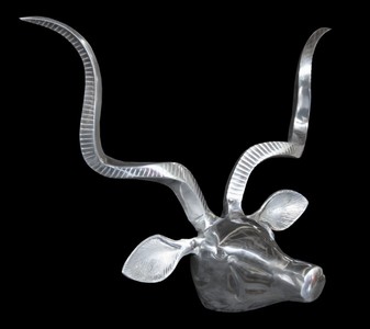 Casa Padrino Designer Geweih Hirsch aus poliertem Aluminium Silber, H 44 cm, B 56 cm - Wandfigur