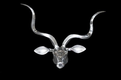 Casa Padrino Designer Geweih Hirsch aus poliertem Aluminium Silber, H 44 cm, B 56 cm - Wandfigur