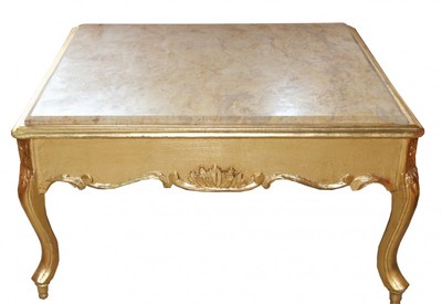 Casa Padrino Baroque Coffee Table in Antique Style, Gold with Brown Marble Top, 80 x 80 x 44 cm Casa Padrino Baroque Coffee Table in Antique Style, Gold with Brown Marble Top, 80 x 80 x 44 cm
