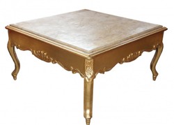 Casa Padrino Baroque Coffee Table in Antique Style, Gold with Brown Marble Top, 80 x 80 x 44 cm