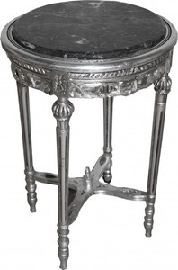 Casa Padrino Mesa auxiliar barroca redonda plata ModY12 - Mueble de lujo artesanal de madera con tablero de mármol - 73 x 47 cm