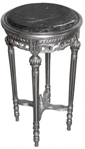 Casa Padrino Mesa Auxiliar Barroca Redonda Plata ModY 13 - 73 x 38 cm - Mesa de Madera Estilo Antiguo con Tapa de Mármol