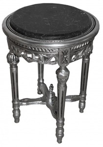 Casa Padrino Mesa auxiliar barroca redonda plata ModY15 53 x 38 cm - Mesa estilo antiguo hecha a mano en madera con tapa de mármol