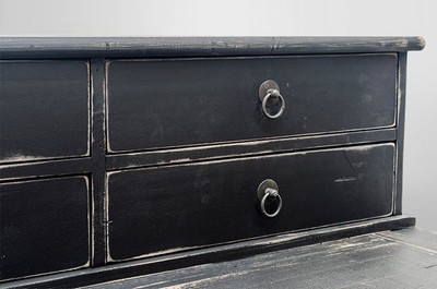 Casa Padrino Luxus Antik Stil Sekretär Schreibtisch Massivholz England Vintage Wood Distressed Matt Black 180 x 75 x 103 cm