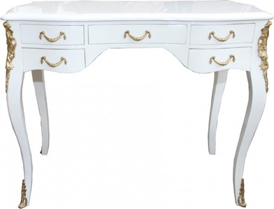 Casa Padrino Escritorio Barroco en Blanco Alto Brillo y Oro 100 x 58 x 80 cm - Secretario de Lujo de Madera Maciza Casa Padrino Escritorio Barroco en Blanco Alto Brillo y Oro 100 x 58 x 80 cm - Secretario de Lujo de Madera Maciza