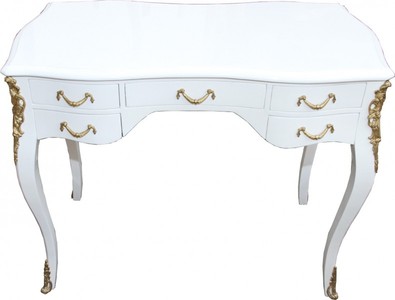 Casa Padrino Barock Schreibtisch in Weiß Hochglanz und Gold 100 x 58 x 80 cm - Luxuriöser Sekretär aus Massivholz