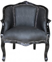 Casa Padrino Baroque Ladies Salon Armchair Black/Black Faux Leather - Antique Style - 80 x 63 x 53 cm Casa Padrino Baroque Ladies Salon Armchair Black/Black Faux Leather - Antique Style - 80 x 63 x 53 cm