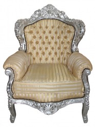 Casa Padrino Barock Sessel King im Antik Stil, Gold mit Beige Streifen, Höhe 116 cm Casa Padrino Barock Sessel King im Antik Stil, Gold mit Beige Streifen, Höhe 116 cm