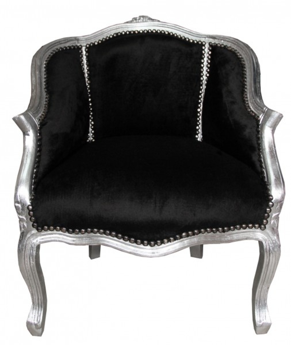 Casa Padrino Baroque Ladies Salon Chair Black/Silver - Antique Furniture Style Casa Padrino Baroque Ladies Salon Chair Black/Silver - Antique Furniture Style