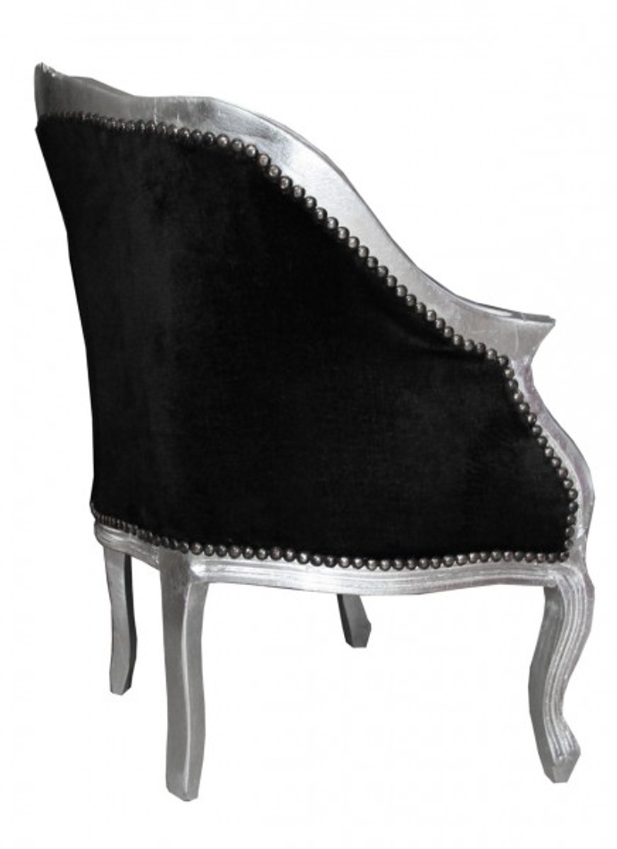 Casa Padrino Baroque Ladies Salon Chair Black/Silver - Antique Furniture Style Casa Padrino Baroque Ladies Salon Chair Black/Silver - Antique Furniture Style
