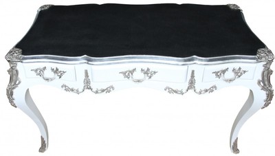 Casa Padrino Escritorio barroco de lujo secretario negro / plata - 141 x 65 x H. 80 cm Casa Padrino Escritorio barroco de lujo secretario negro / plata - 141 x 65 x H. 80 cm