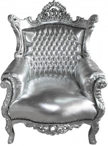 Casa Padrino Baroque Armchair Al Capone Antique Style, Silver / Silver, Height 128 cm, Width 90 cm, Depth 80 cm Casa Padrino Baroque Armchair Al Capone Antique Style, Silver / Silver, Height 128 cm, Width 90 cm, Depth 80 cm
