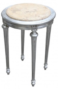 Casa Padrino Table d'appoint baroque ronde argent / plateau marbre crème 72 x 49 cm - Mobilier style antique Casa Padrino Table d'appoint baroque ronde argent / plateau marbre crème 72 x 49 cm - Mobilier style antique
