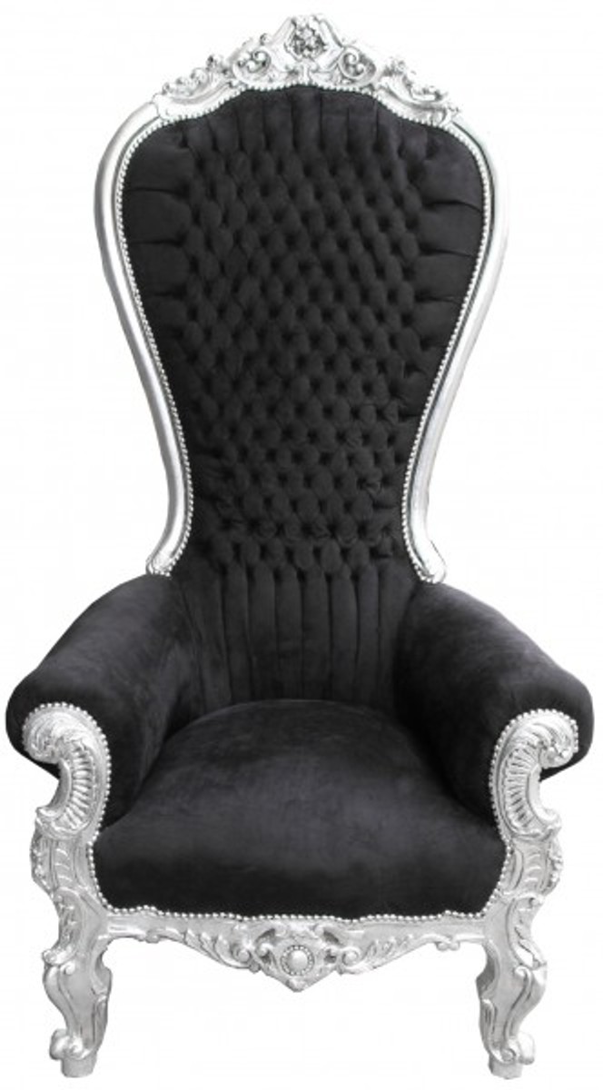 Casa Padrino Baroque throne Majestic Mod2 Black / Silver - Giant chair -Thron chair Tron Casa Padrino Baroque throne Majestic Mod2 Black / Silver - Giant chair -Thron chair Tron