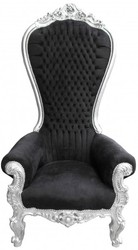 Casa Padrino Baroque Throne Chair Majestic Mod2 Black/Silver, 190 cm Height - Solid Wood Luxury Throne Casa Padrino Baroque Throne Chair Majestic Mod2 Black/Silver, 190 cm Height - Solid Wood Luxury Throne