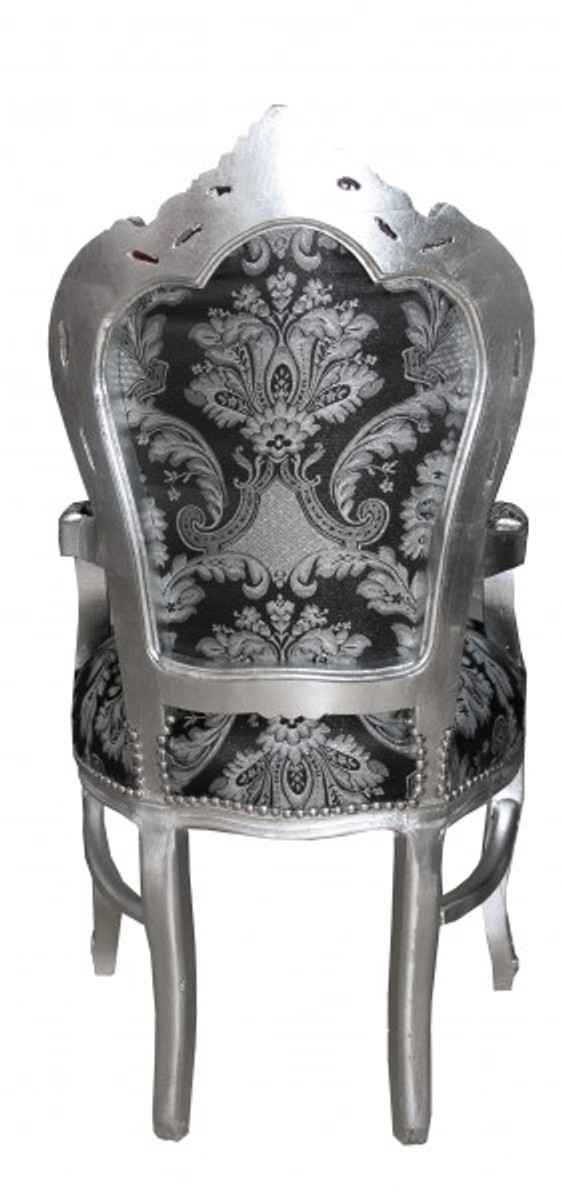 Cena Casa Padrino barroco con apoyabrazos Negro Patrón / Plata - Muebles antiguos Cena Casa Padrino barroco con apoyabrazos Negro Patrón / Plata - Muebles antiguos