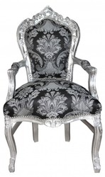 Cena Casa Padrino barocco con braccioli Black Pattern / Argento - Mobili antichi