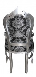 Cena Casa Padrino barocco con braccioli Black Pattern / Argento - Mobili antichi