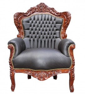 Casa Padrino Baroque Armchair King in Brown Leather Look, Solid Wood, 120 x 85 x 85 cm Casa Padrino Baroque Armchair King in Brown Leather Look, Solid Wood, 120 x 85 x 85 cm