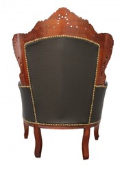 Casa Padrino Barock Sessel King in Braun Lederoptik, Massivholz, 120 x 85 x 85 cm Casa Padrino Barock Sessel King in Braun Lederoptik, Massivholz, 120 x 85 x 85 cm