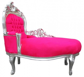 Casa Padrino Chaise Longue Barroca Infantil en Rosa y Plata, Mueble de Lujo Estilo Antiguo, 101 x 51 x 93 cm Casa Padrino Chaise Longue Barroca Infantil en Rosa y Plata, Mueble de Lujo Estilo Antiguo, 101 x 51 x 93 cm