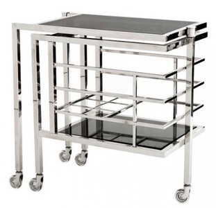 Casa Padrino Luxury Bar Trolley Serving Cart in Stainless Steel and Glass Chrome 77 x 42 x H. 77 cm Casa Padrino Luxury Bar Trolley Serving Cart in Stainless Steel and Glass Chrome 77 x 42 x H. 77 cm
