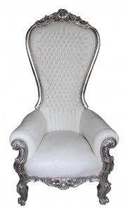 Casa Padrino Baroque Throne Armchair Majestic Mod2 White / Silver - Luxurious Giant Throne Chair - Height 190 cm