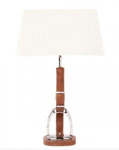 Casa Padrino Luxury Table Lamp Horsebit Belt Tan Nickel-Plated with Genuine Leather Belt - 63 cm - Lamp Casa Padrino Luxury Table Lamp Horsebit Belt Tan Nickel-Plated with Genuine Leather Belt - 63 cm - Lamp