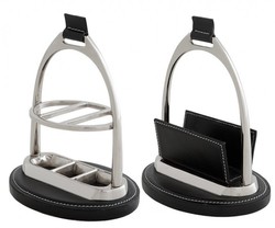 Casa Padrino Set Scrivania di Lusso Porta Lettere e Porta Penne in Vera Pelle Nero 17 x 12 x 20 cm