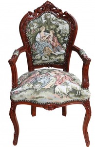 Casa Padrino Baroque Dinner Chair with armrests Gobelin "Love Story" / Brown Casa Padrino Baroque Dinner Chair with armrests Gobelin "Love Story" / Brown