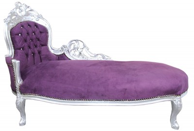 Casa Padrino Baroque Chaise Longue King Purple/Silver with Bling Bling Rhinestones, 155 x 70 x 100 cm Casa Padrino Baroque Chaise Longue King Purple/Silver with Bling Bling Rhinestones, 155 x 70 x 100 cm